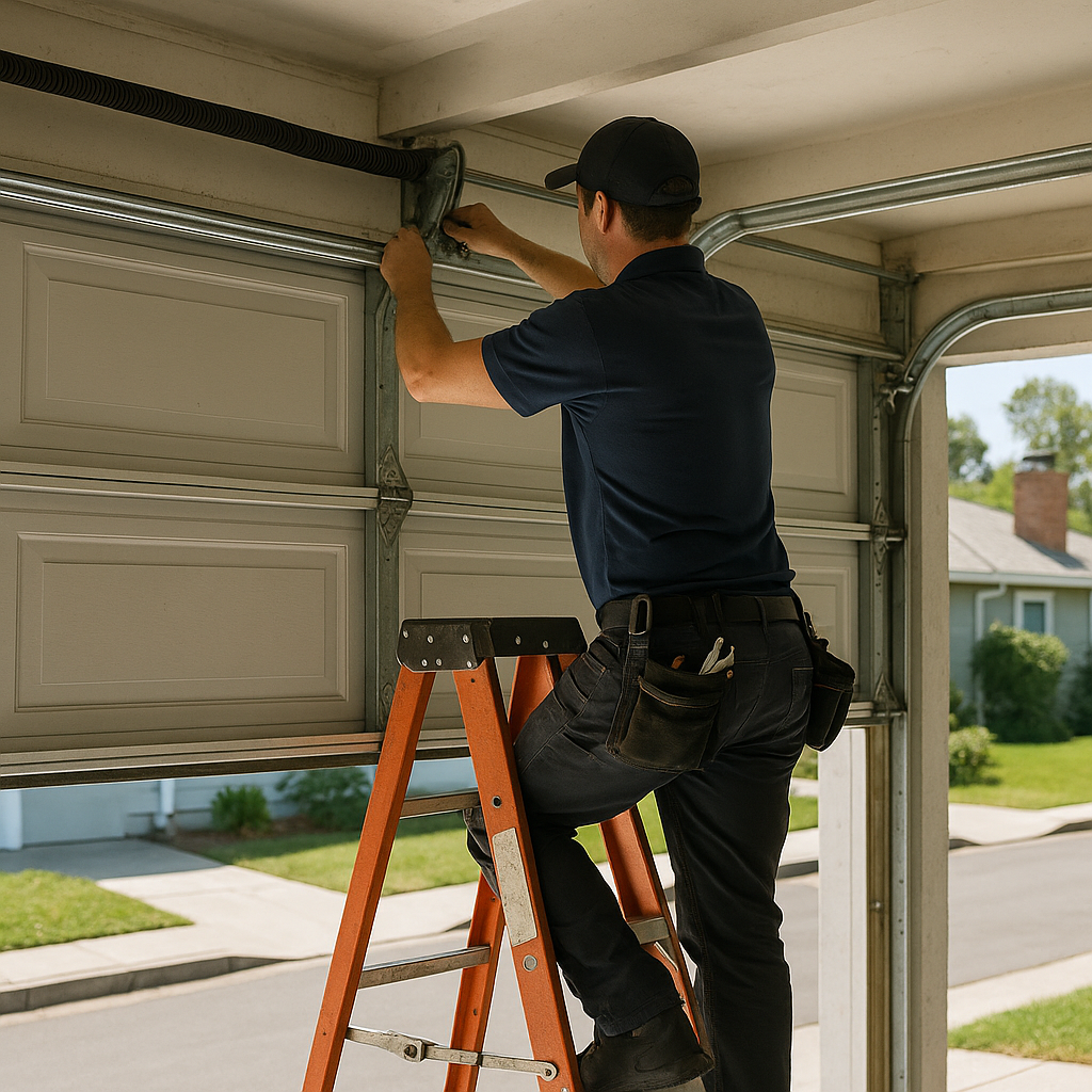 Garage door technician performing emergency garage door repair service in Pacific Palisades, CA