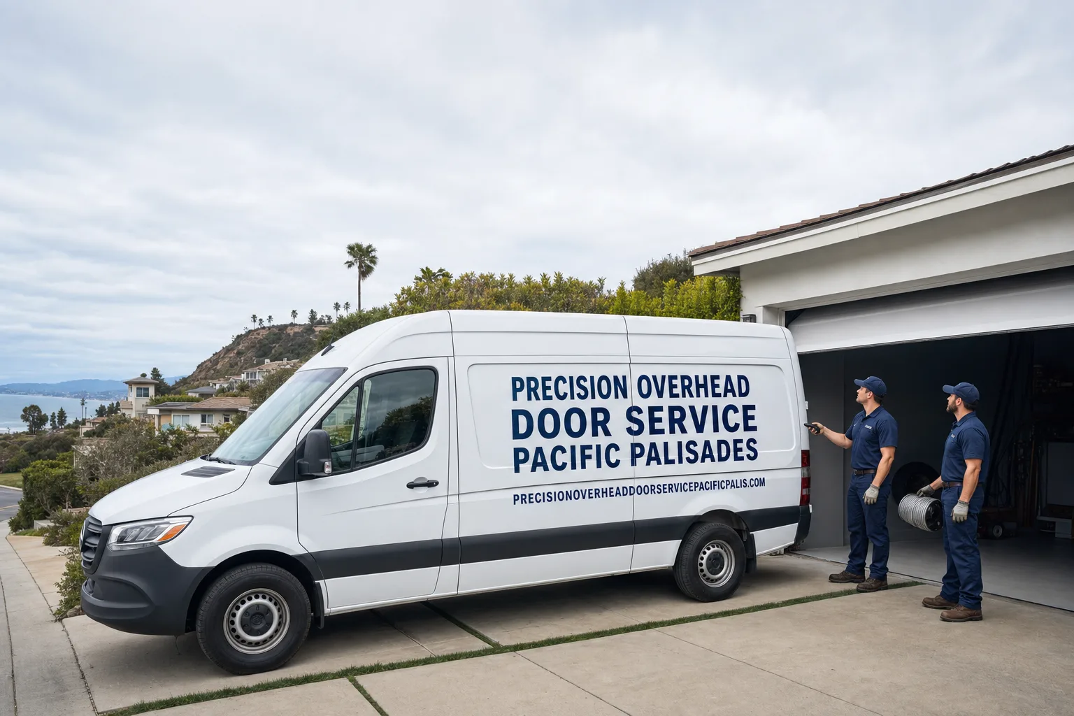 Precision Overhead Door Service Pacific Palisades service vehicle and crew in Pacific Palisades, CA